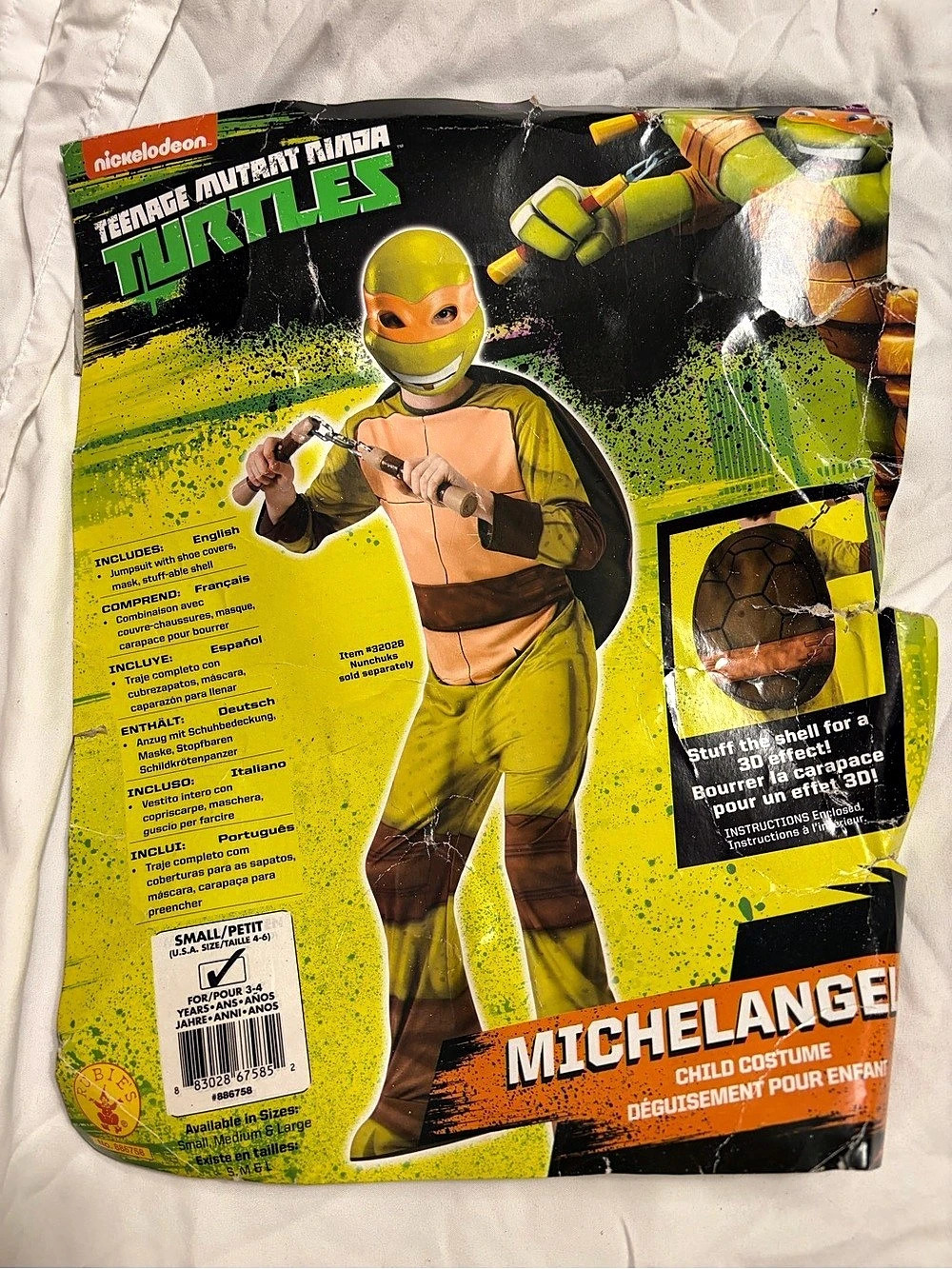 Ninja Turtles Halloween Costume Michelangelo, Mask, Jumpsuit, Shell S (3-4 yrs)